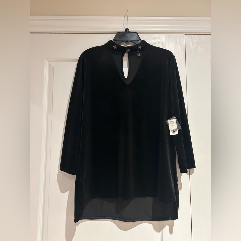 BRAND NEW 2017 Lord & Taylor black velvet embellished choker keyhole tunic